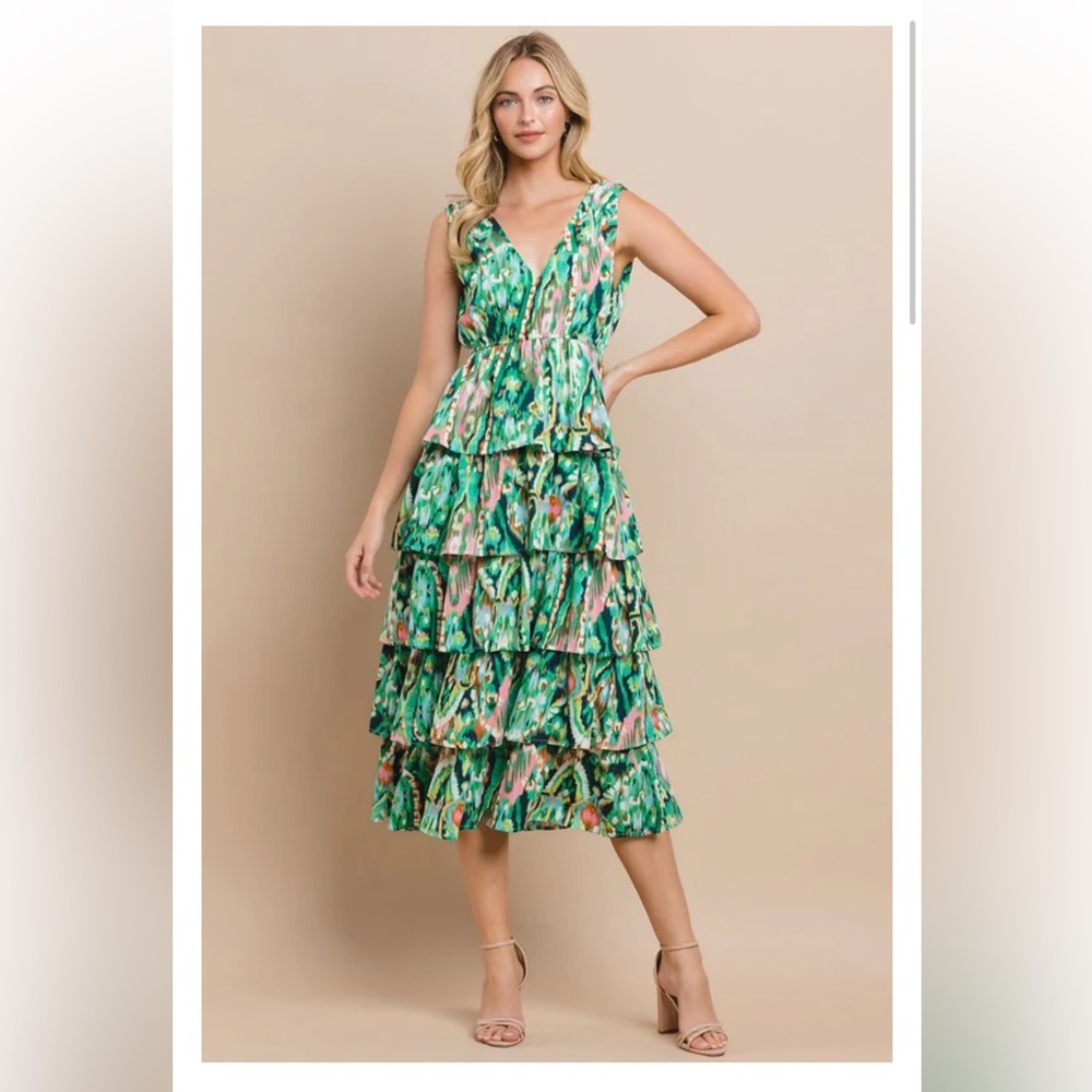 Green Ruffle Midi Dress